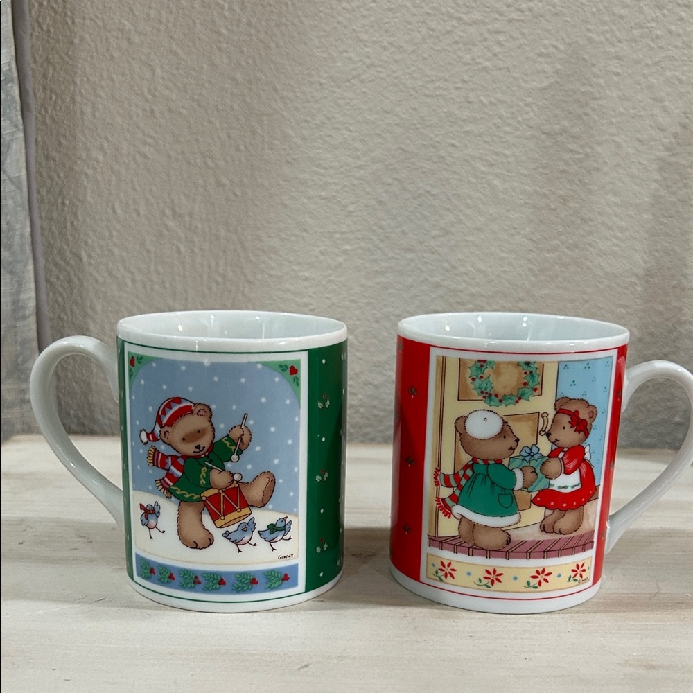 TEDDIES-Vintage 1980’s Festive Bear Design Mugs-Made in Japan